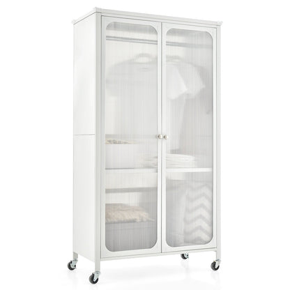 Mobile Rolling Wardrobe Closet with Adjustable Shelf and Hanging Rod – Modern Storage Armoire