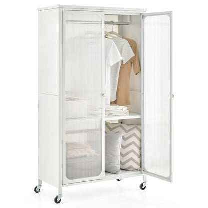 Mobile Rolling Wardrobe Closet with Adjustable Shelf and Hanging Rod – Modern Storage Armoire