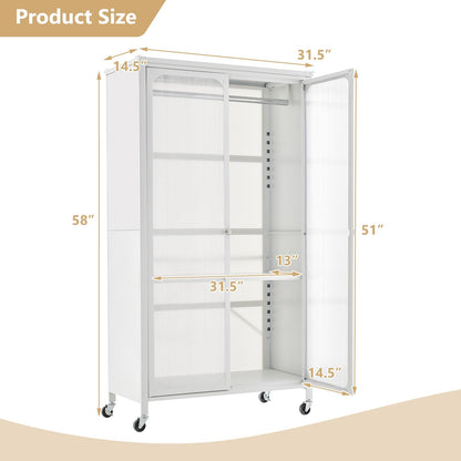 Mobile Rolling Wardrobe Closet with Adjustable Shelf and Hanging Rod – Modern Storage Armoire