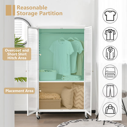 Mobile Rolling Wardrobe Closet with Adjustable Shelf and Hanging Rod – Modern Storage Armoire