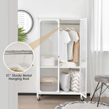 Mobile Rolling Wardrobe Closet with Adjustable Shelf and Hanging Rod – Modern Storage Armoire
