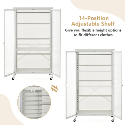 Mobile Rolling Wardrobe Closet with Adjustable Shelf and Hanging Rod – Modern Storage Armoire
