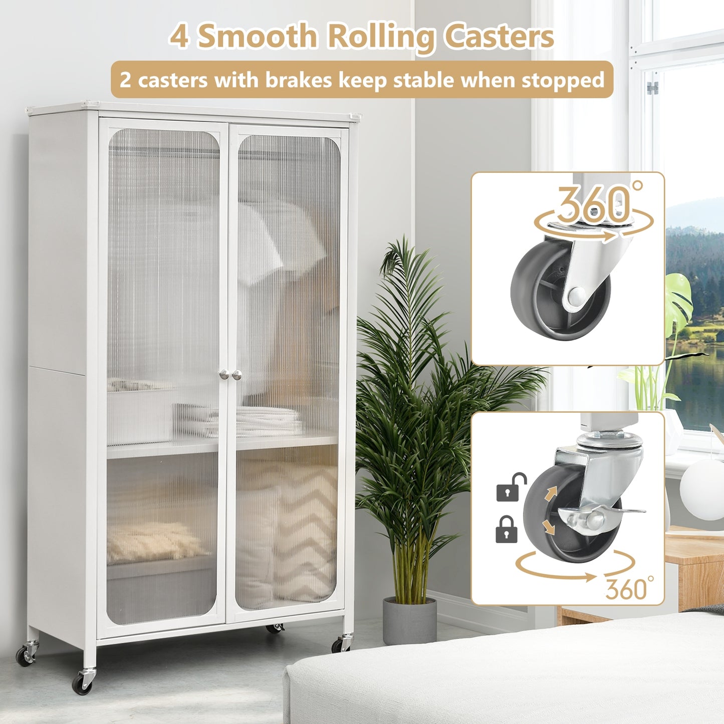 Mobile Rolling Wardrobe Closet with Adjustable Shelf and Hanging Rod – Modern Storage Armoire