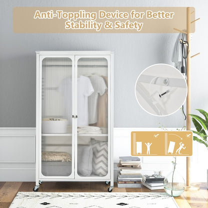 Mobile Rolling Wardrobe Closet with Adjustable Shelf and Hanging Rod – Modern Storage Armoire