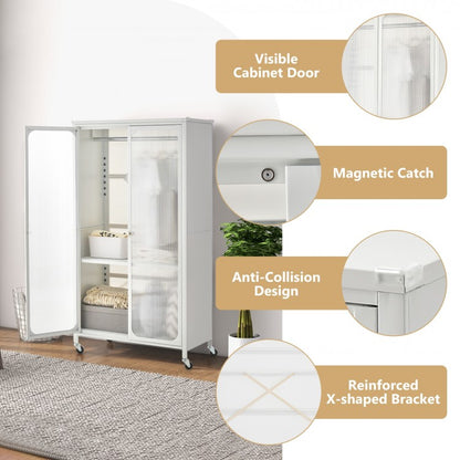 Mobile Rolling Wardrobe Closet with Adjustable Shelf and Hanging Rod – Modern Storage Armoire