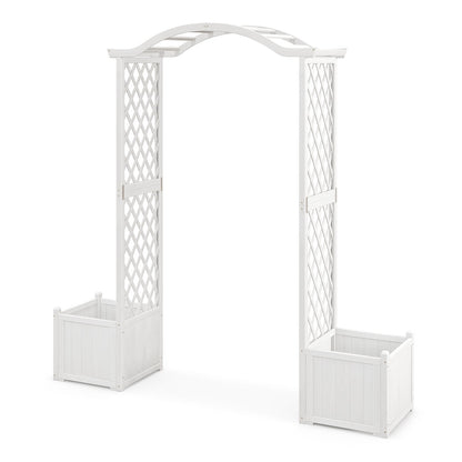 White Wooden Garden Arbor with Planter Boxes & Trellis for Climbing Plants and Outdoor Decorations