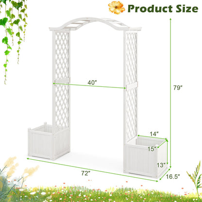 White Wooden Garden Arbor with Planter Boxes & Trellis for Climbing Plants and Outdoor Decorations