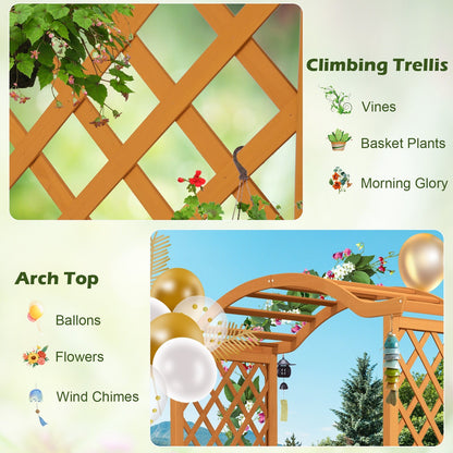 Orange Wooden Garden Arbor with Planter Boxes & Trellis for Climbing Plants and Outdoor Decorations