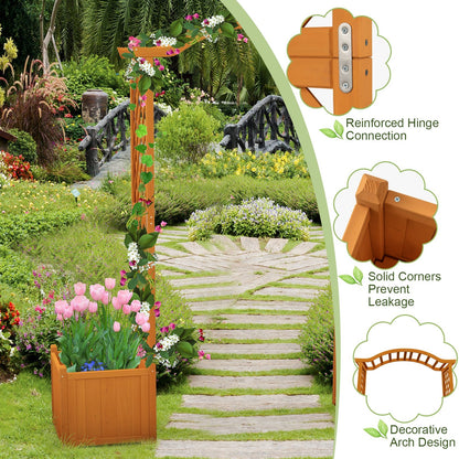 Orange Wooden Garden Arbor with Planter Boxes & Trellis for Climbing Plants and Outdoor Decorations