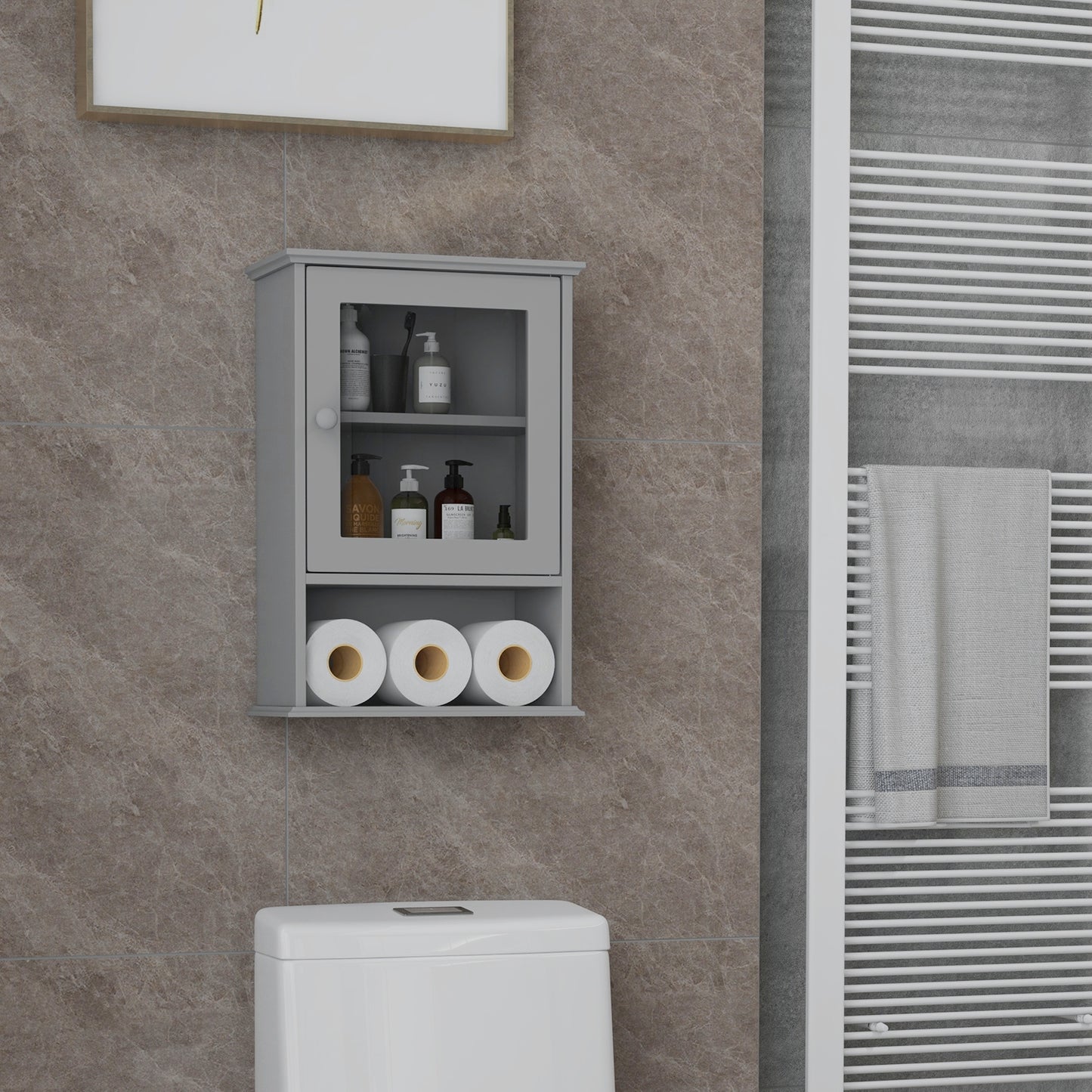 Wall-Mounted Bathroom Cabinet with Adjustable Shelf & Tempered Glass Door