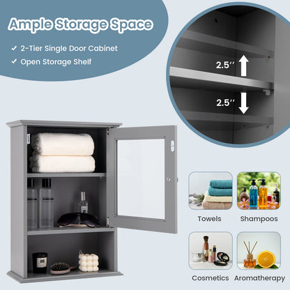 Wall-Mounted Bathroom Cabinet with Adjustable Shelf & Tempered Glass Door