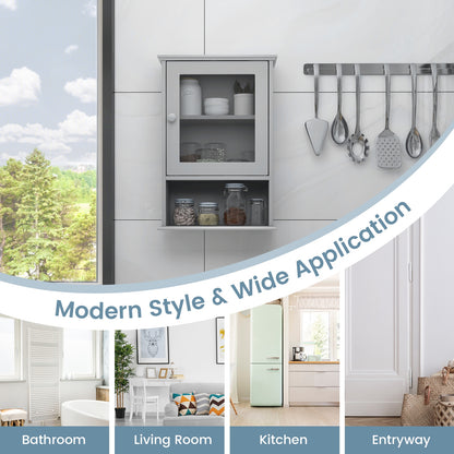 Wall-Mounted Bathroom Cabinet with Adjustable Shelf & Tempered Glass Door