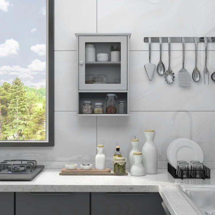 Wall-Mounted Bathroom Cabinet with Adjustable Shelf & Tempered Glass Door