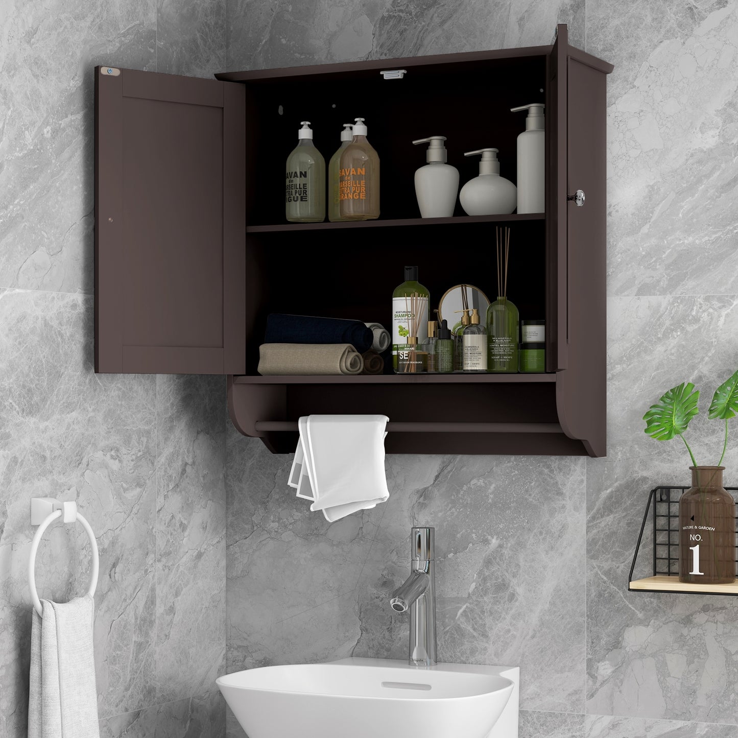 Elegant Wall-Mounted Medicine Cabinet with Adjustable Shelves & Towel Bar