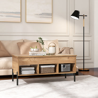Lift-Top Coffee Table with Hidden Storage, Open Cubbies, and Metal Legs for Living Room
