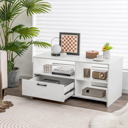 Modern TV Stand with 3 Open Compartments and Storage Drawer for TVs up to 50 Inches