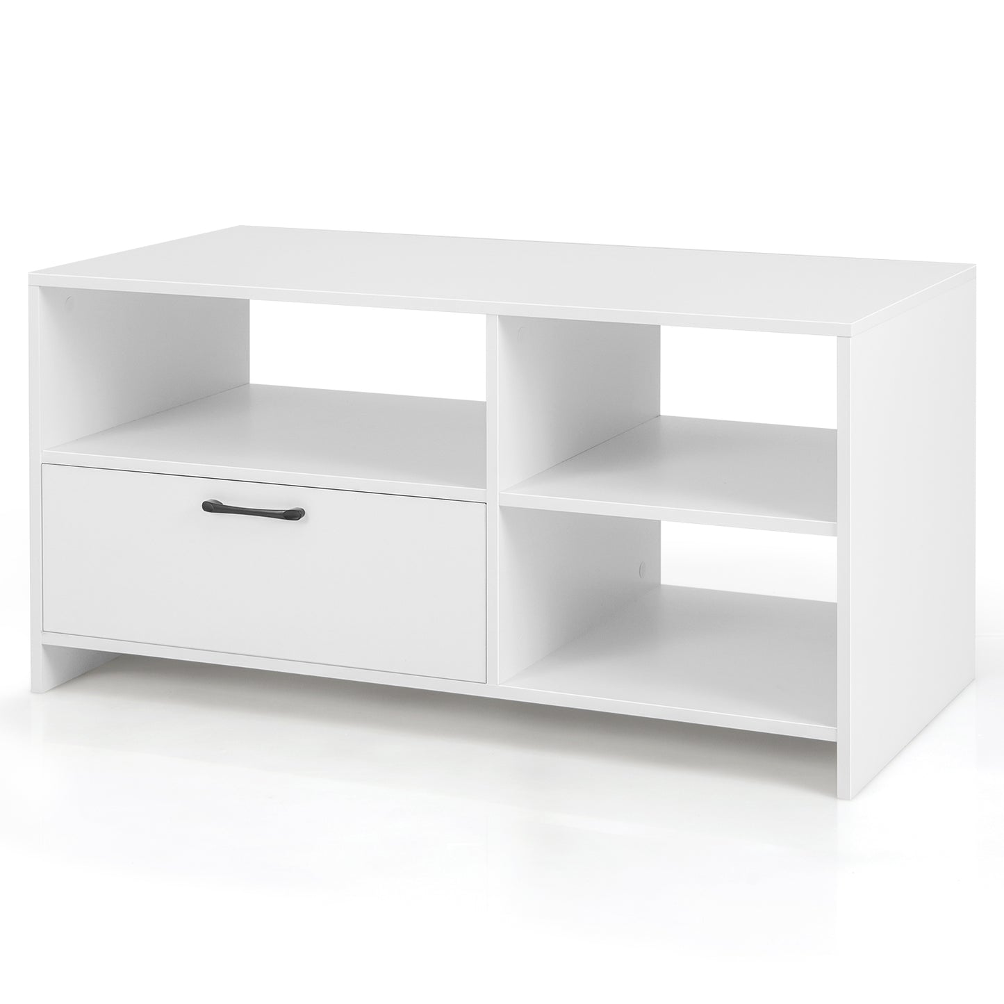 Modern TV Stand with 3 Open Compartments and Storage Drawer for TVs up to 50 Inches