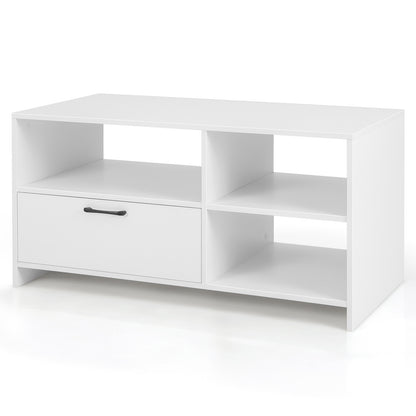 Modern TV Stand with 3 Open Compartments and Storage Drawer for TVs up to 50 Inches
