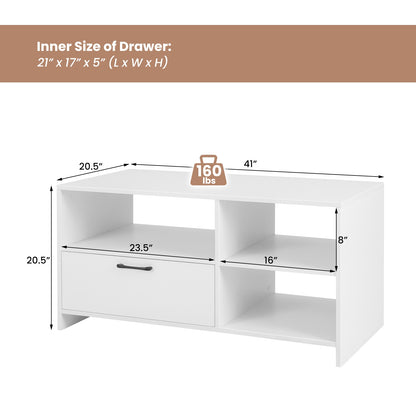 Modern TV Stand with 3 Open Compartments and Storage Drawer for TVs up to 50 Inches