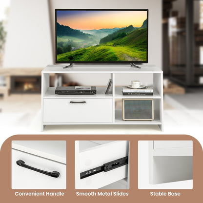 Modern TV Stand with 3 Open Compartments and Storage Drawer for TVs up to 50 Inches