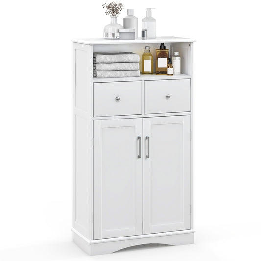 Freestanding Bathroom Storage Cabinet with 2 Doors, 2 Drawers, and Adjustable Shelves