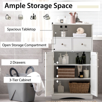 Freestanding Bathroom Storage Cabinet with 2 Doors, 2 Drawers, and Adjustable Shelves