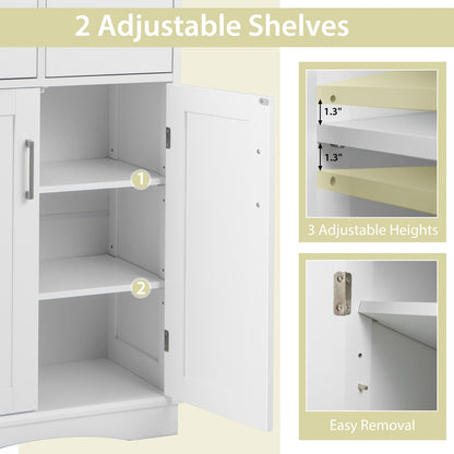 Freestanding Bathroom Storage Cabinet with 2 Doors, 2 Drawers, and Adjustable Shelves