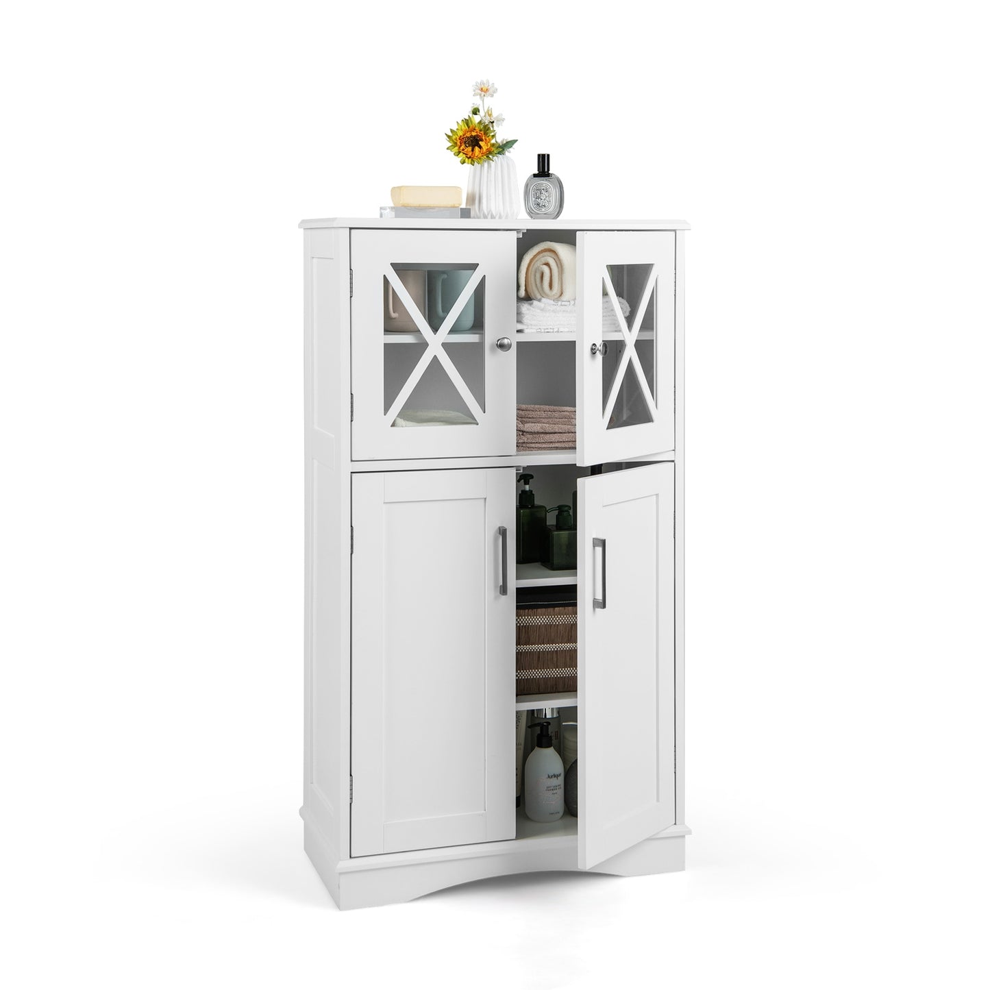5 Tier Freestanding Storage Cabinet with 4 Doors & Adjustable Shelves