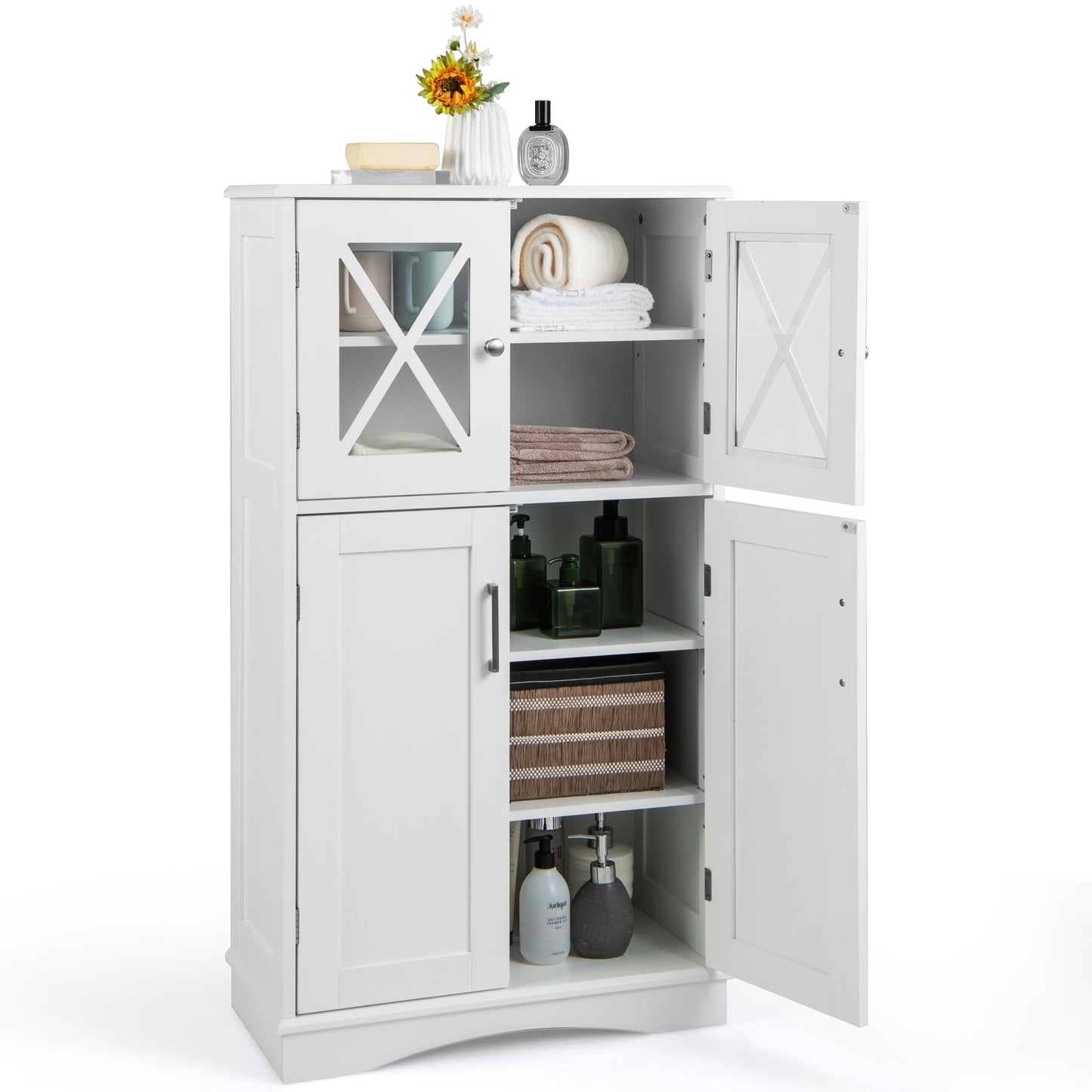 5 Tier Freestanding Storage Cabinet with 4 Doors & Adjustable Shelves
