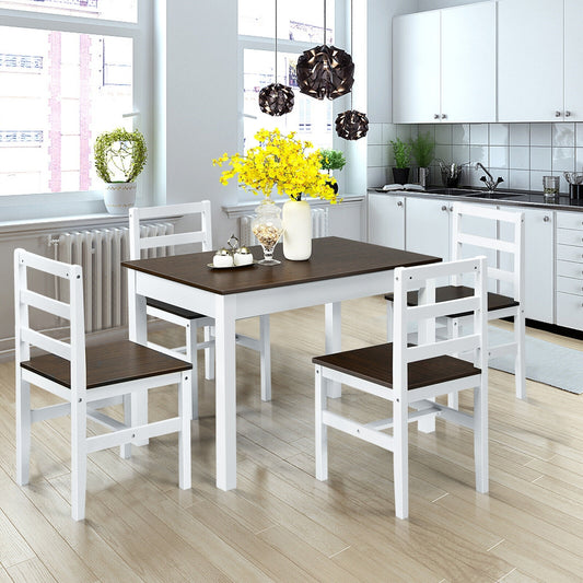 5 Piece Solid Wood Kitchen Dining Set with Bench and Chairs