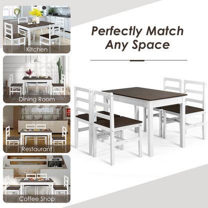 5 Piece Solid Wood Kitchen Dining Set with Bench and Chairs