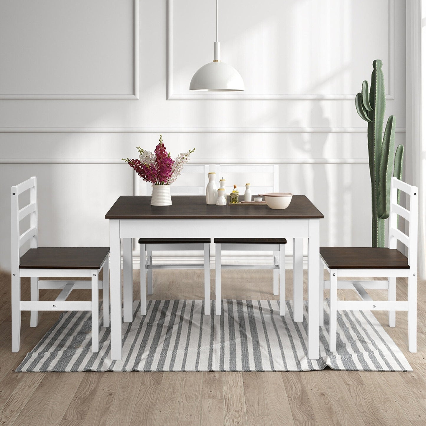 5 Piece Solid Wood Kitchen Dining Set with Bench and Chairs