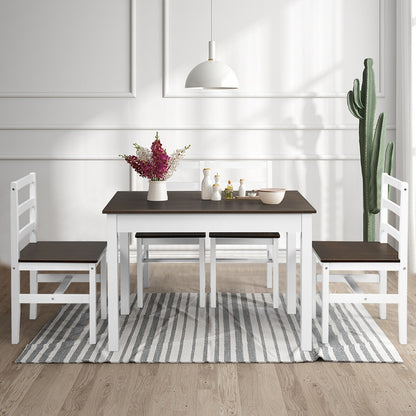 5 Piece Solid Wood Kitchen Dining Set with Bench and Chairs