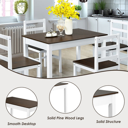 5 Piece Solid Wood Kitchen Dining Set with Bench and Chairs
