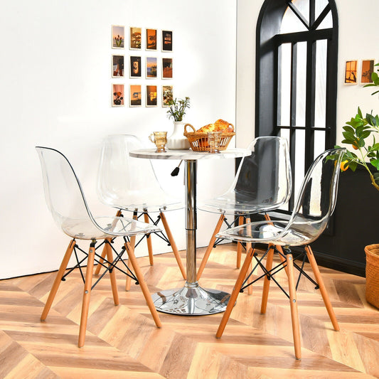 Modern Dining Chairs with Clear Plastic Shell and Natural Wood Legs - Set of 4