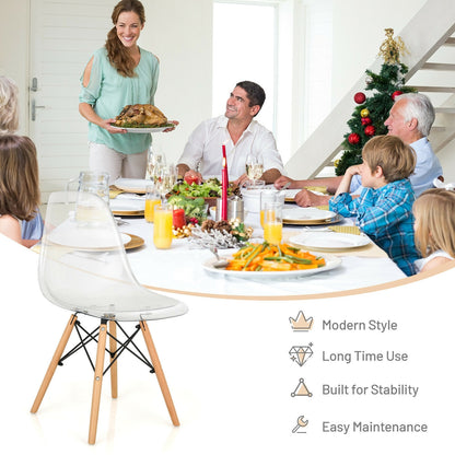 Modern Dining Chairs with Clear Plastic Shell and Natural Wood Legs - Set of 4