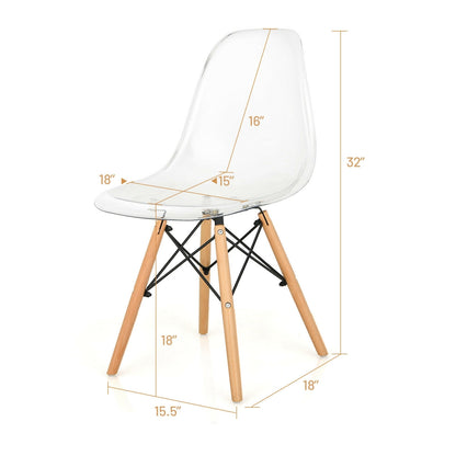 Modern Dining Chairs with Clear Plastic Shell and Natural Wood Legs - Set of 4