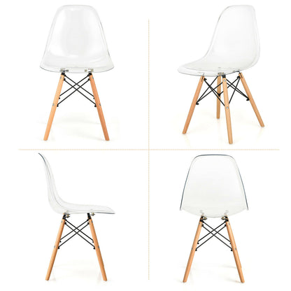 Modern Dining Chairs with Clear Plastic Shell and Natural Wood Legs - Set of 4
