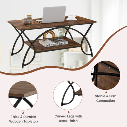 Modern 2 Tier Faux Marble Coffee Table with Metal Frame – Rustic Brown