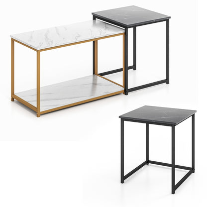 Contemporary 3 Piece Nesting Table Set with Gold Metal Frame and Marble Finish