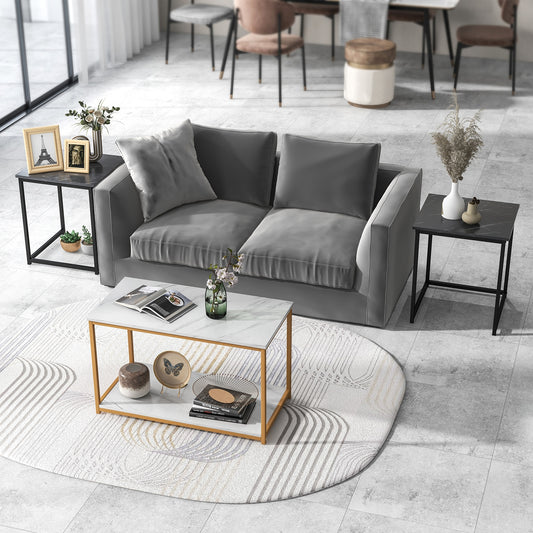Contemporary 3 Piece Nesting Table Set with Gold Metal Frame and Marble Finish