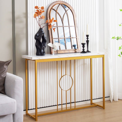 Elegant Console Table with White Faux Marble Top and Gold Legs