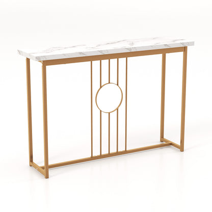 Elegant Console Table with White Faux Marble Top and Gold Legs
