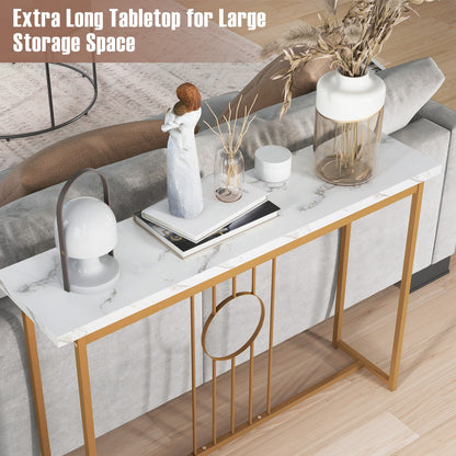 Elegant Console Table with White Faux Marble Top and Gold Legs