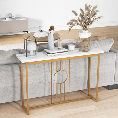 Elegant Console Table with White Faux Marble Top and Gold Legs
