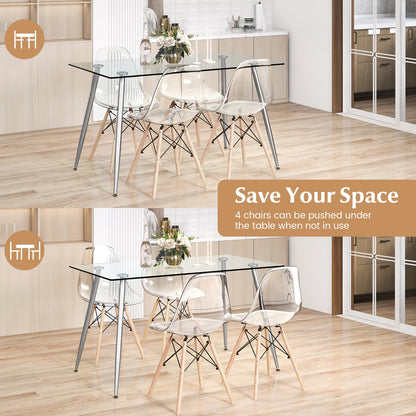5 Piece Modern Glass Dining Table Set with 51 Inch Rectangular Table and Grey Chairs