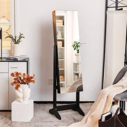 Freestanding Jewelry Armoire with Mirror, LED Lights and Lockable Storage – Black