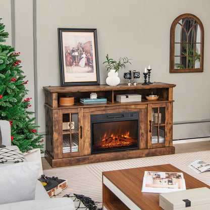Entertainment Center with 1400W Electric Fireplace for TVs up to 65 Inches in Brown