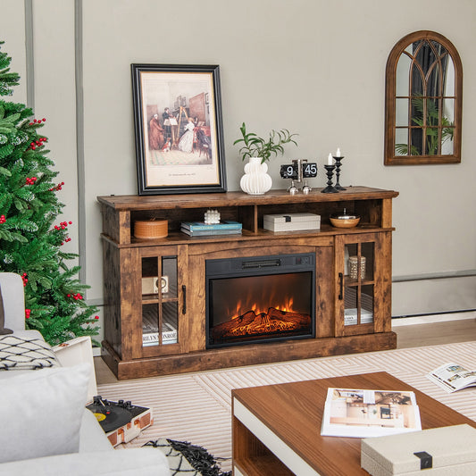 Entertainment Center with 1400W Electric Fireplace for TVs up to 65 Inches in Brown