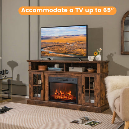 Entertainment Center with 1400W Electric Fireplace for TVs up to 65 Inches in Brown